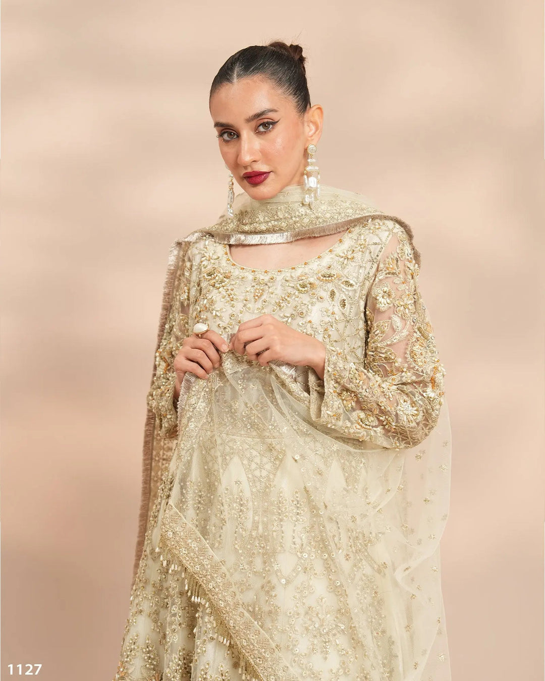 3 Piece Net Maxi Stitched | 1127-ST-NT - Sha Posh Textile