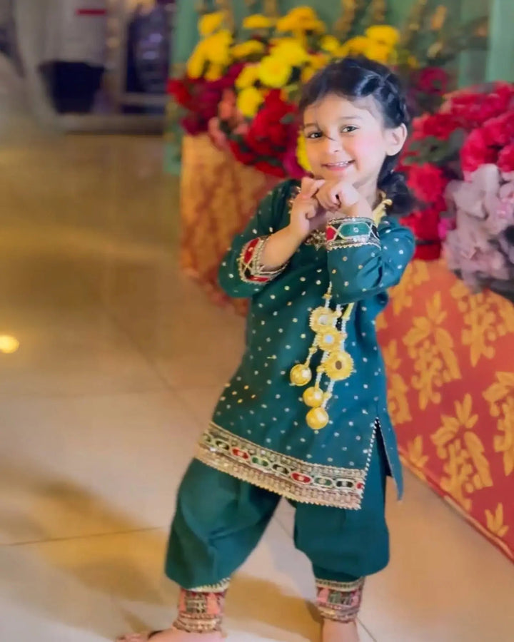 Kids 3 Piece Zari Badla Suit Stitched | 4080-SJ-B.BADLA Sha Posh Textile